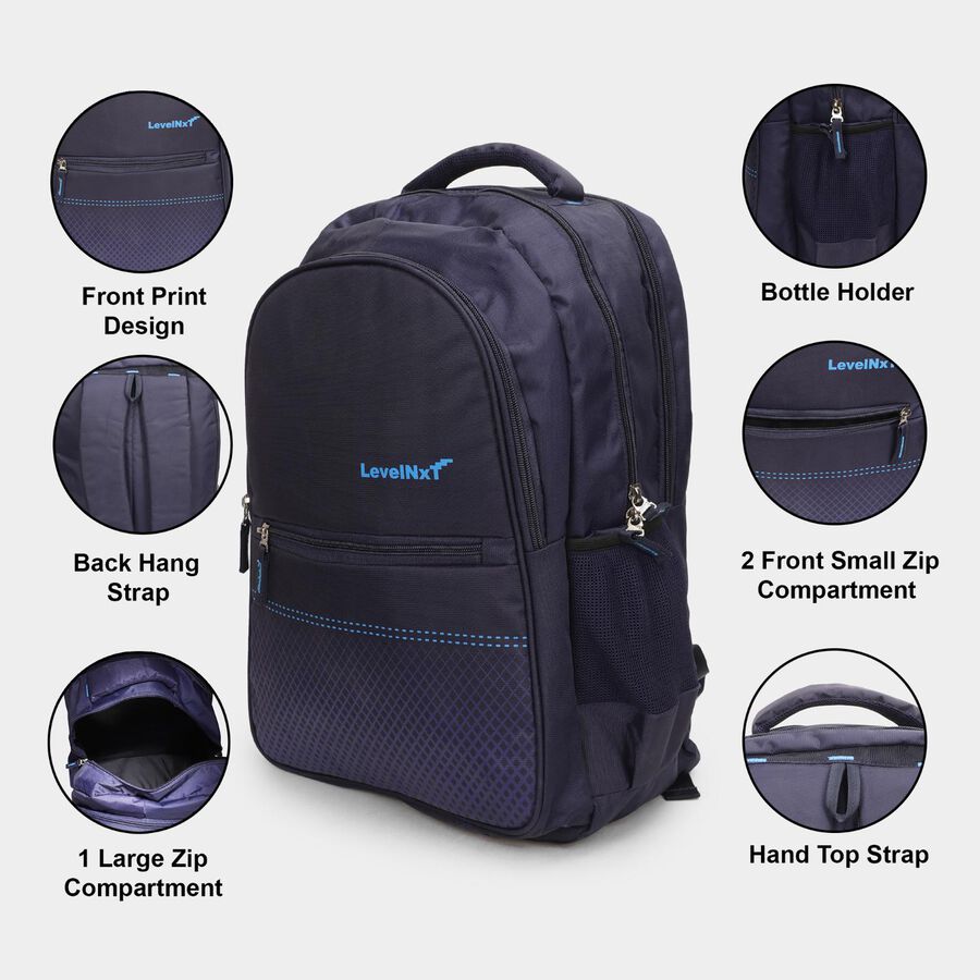 Dark Blue Polyester Backpack with Laptop Compartment, , large image number null