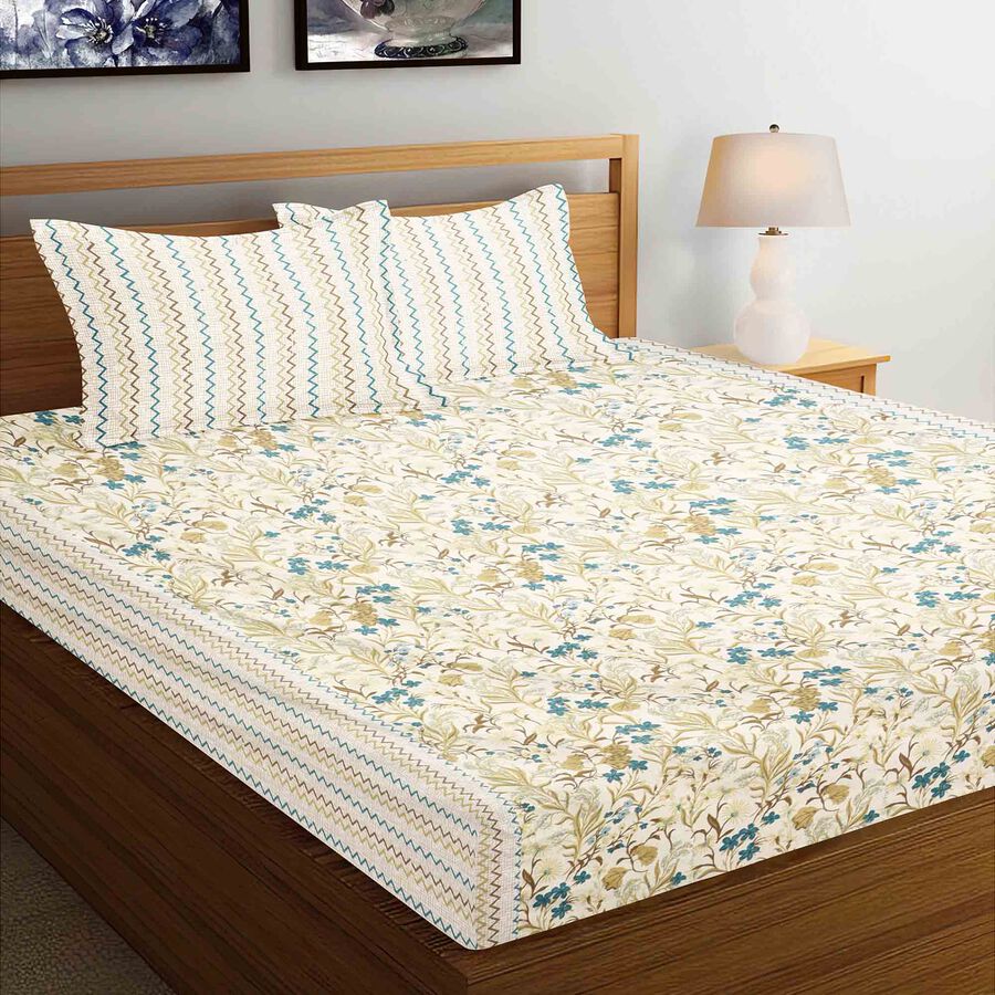 Beige Cotton Double Bedsheet With Pillow Cover, , large image number null