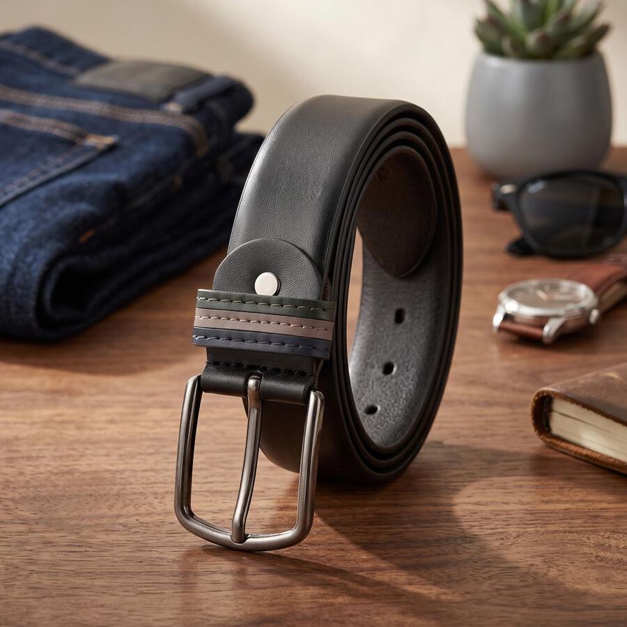 Men's Black PU Casual Belt , , large