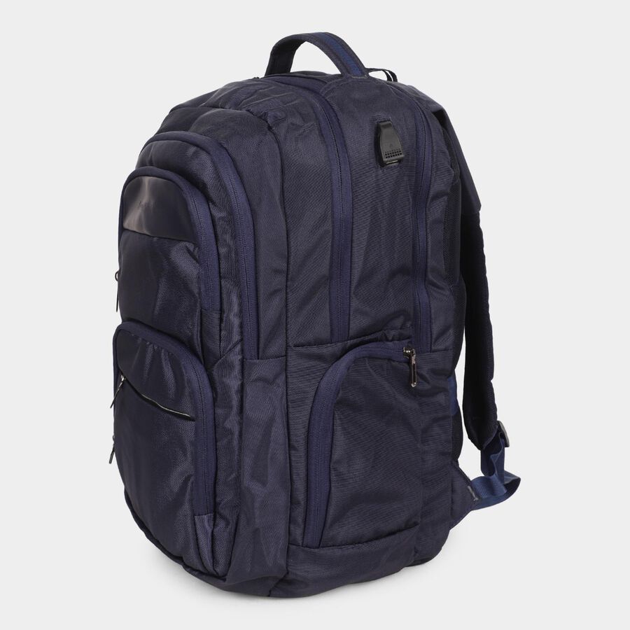 Dark Blue Polyester Backpack with Laptop Compartment and USB Port, , large image number null