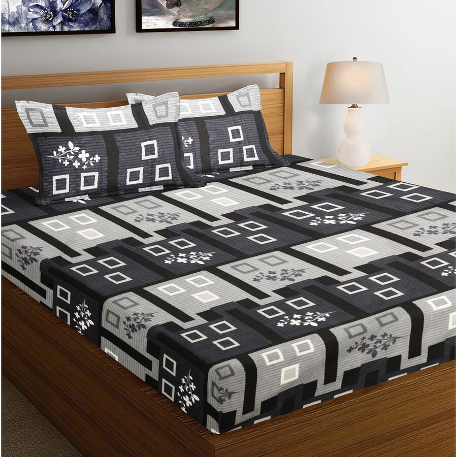 Dark Grey Microfiber Double Bedsheet with Pillow Cover, , large