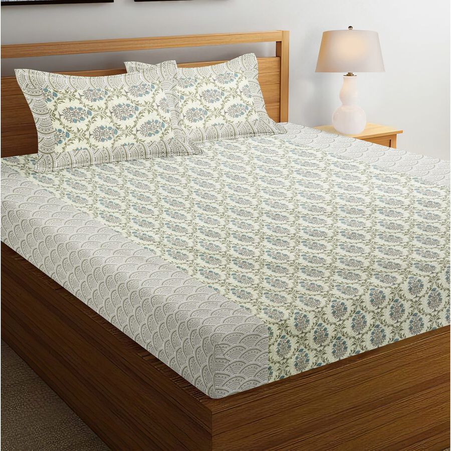 135 GSM Green Cotton Double Bedsheet With Pillow Cover, , large image number null
