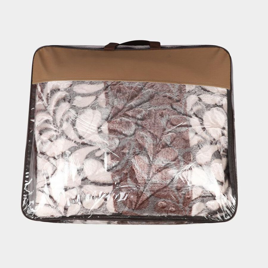 Brown Floral Printed Double Blanket, , large