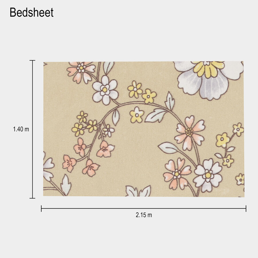 Beige Floral Printed Single Bedsheet, , large
