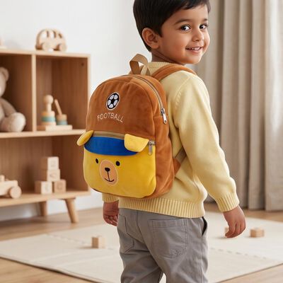 Kids Soft Plush Cartoon Bear Football Backpack
