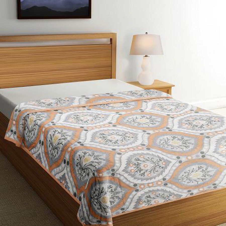 Orange and Grey Floral Printed Single Blanket, , large image number null