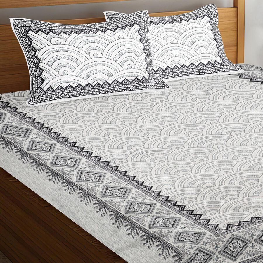 120 GSM Grey Microfiber Double Bedsheet With Pillow Cover, , large image number null