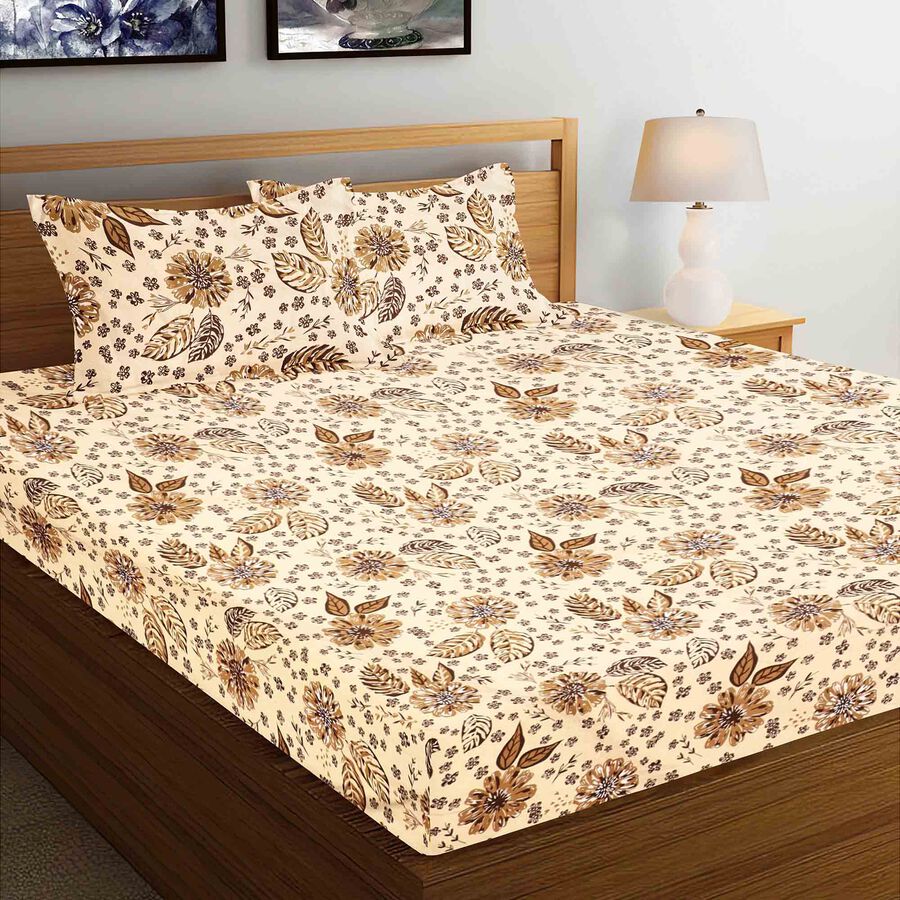 120 GSM Brown Microfiber Double Bedsheet With Pillow Cover, , large image number null