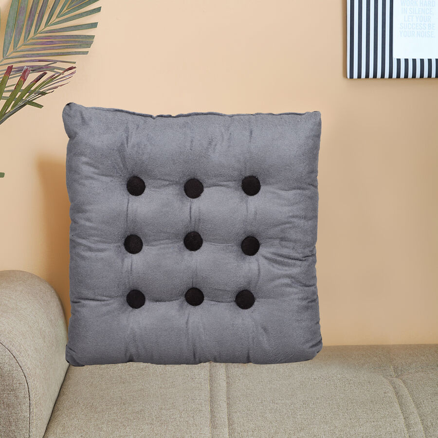 Grey Tufted Cushion, , large