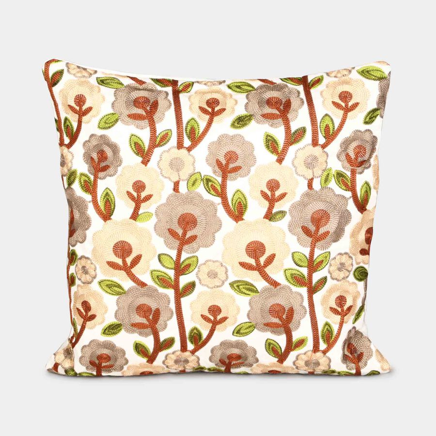 Multicolor Floral Embroidered Cushion Cover, , large