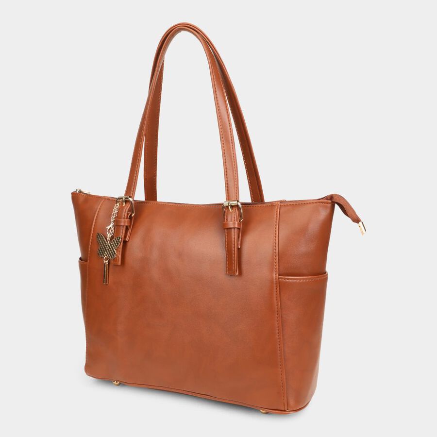Women's Tan Polyurethane Tote Bag, , large image number null