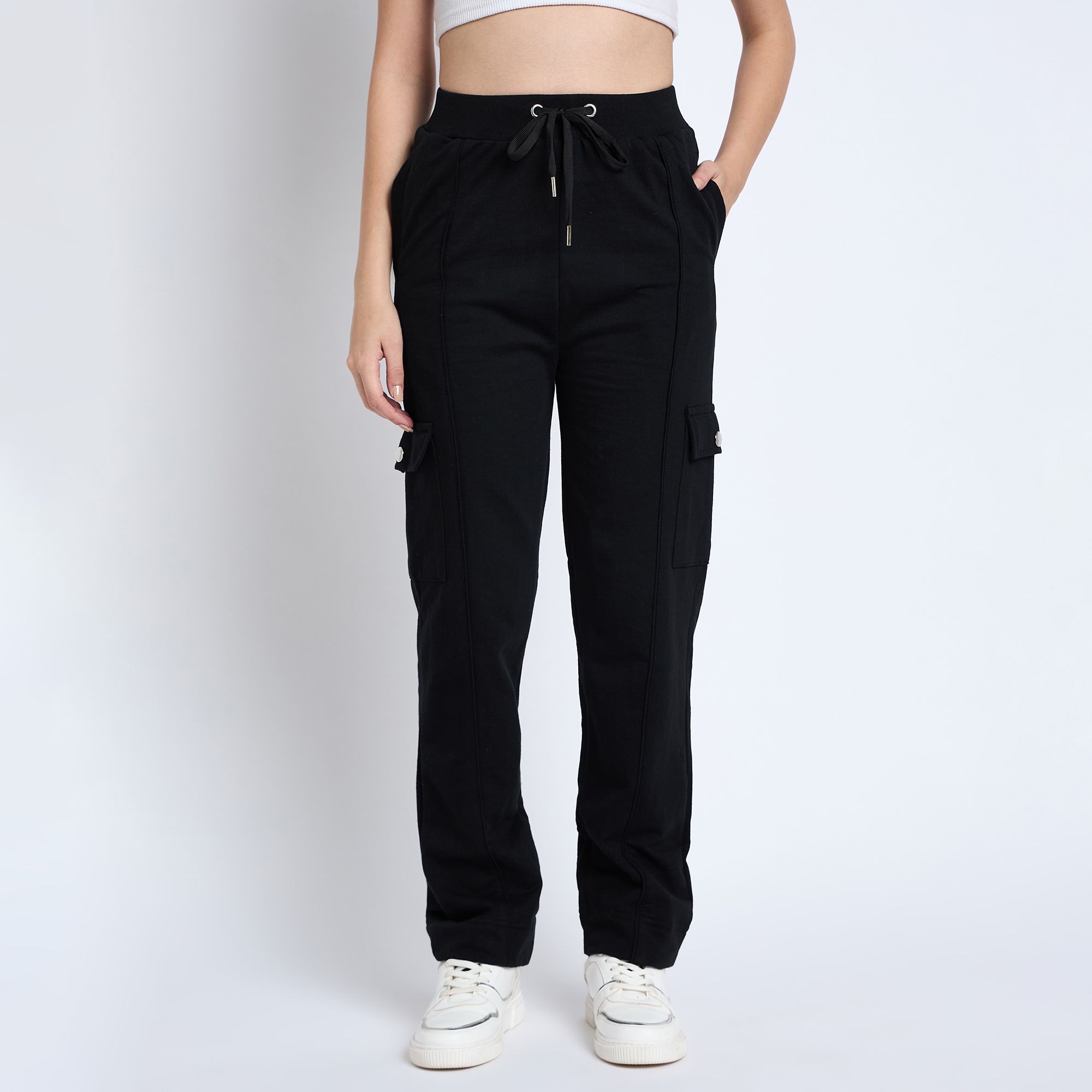 Brink Ladies' Cut And Sew Straight Black Track Pants Vishal Mega Mart
