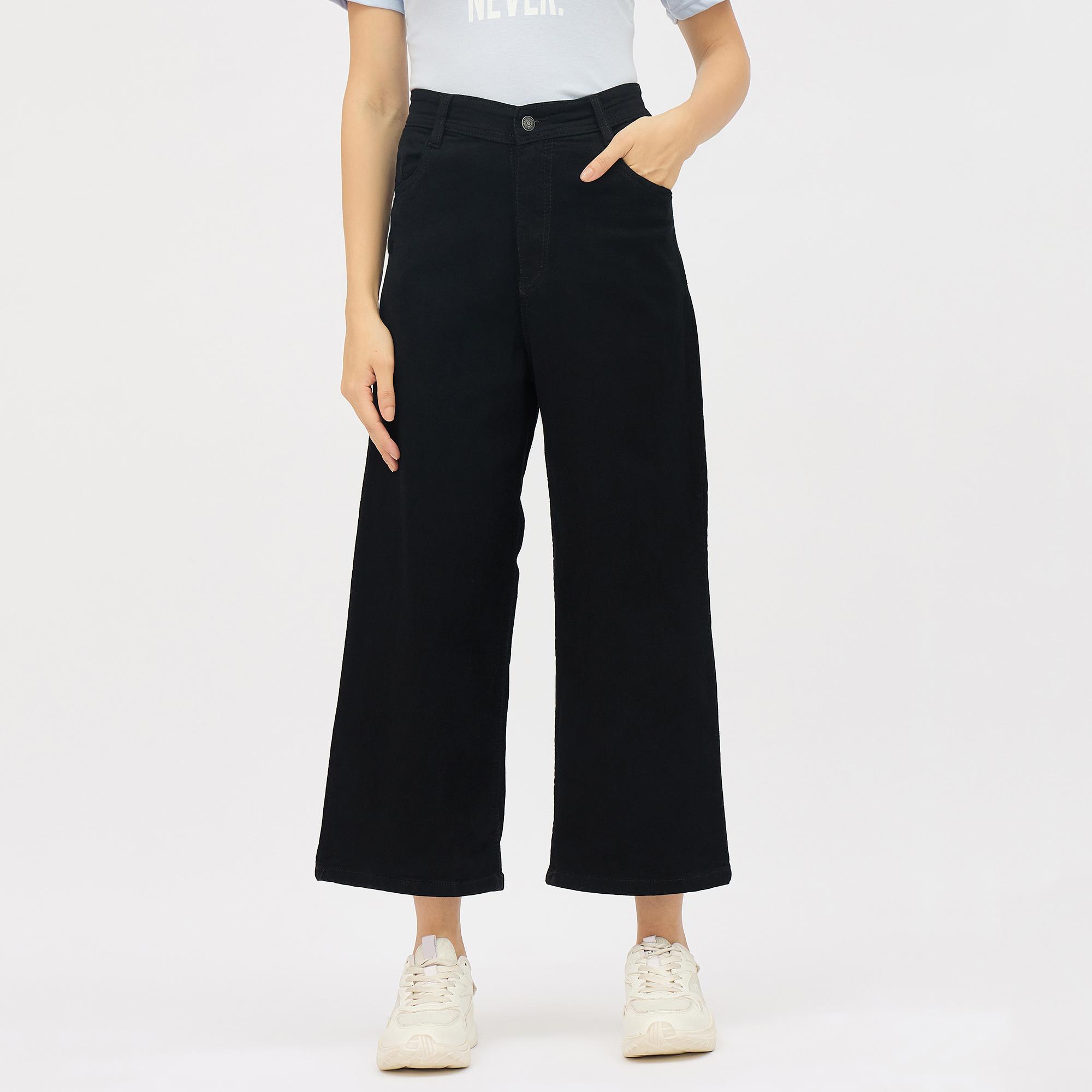Wavelength Ladies' Jet Black Wide Leg High-Rise Jeans | Vishal