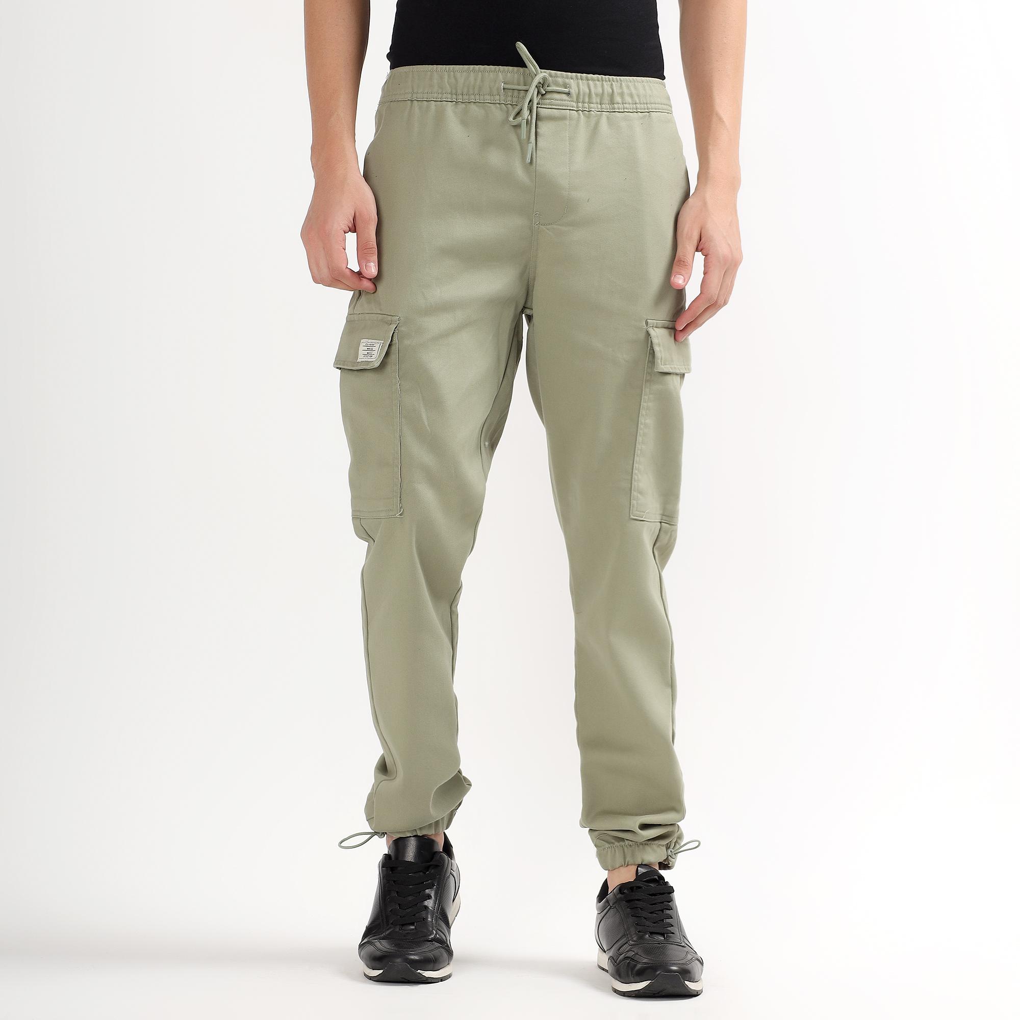 Driftwood Men's Muted Olive Green Slim Fit Cargo Trousers | Vishal