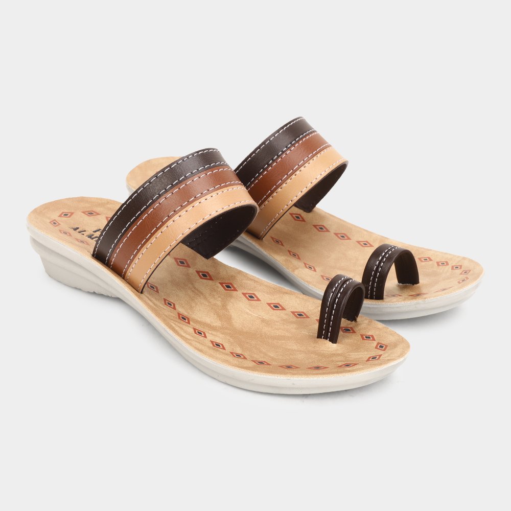 Pink Almirah Women's Tan Slip-On Toe Ring Slide Sandals | Vishal Mega ...
