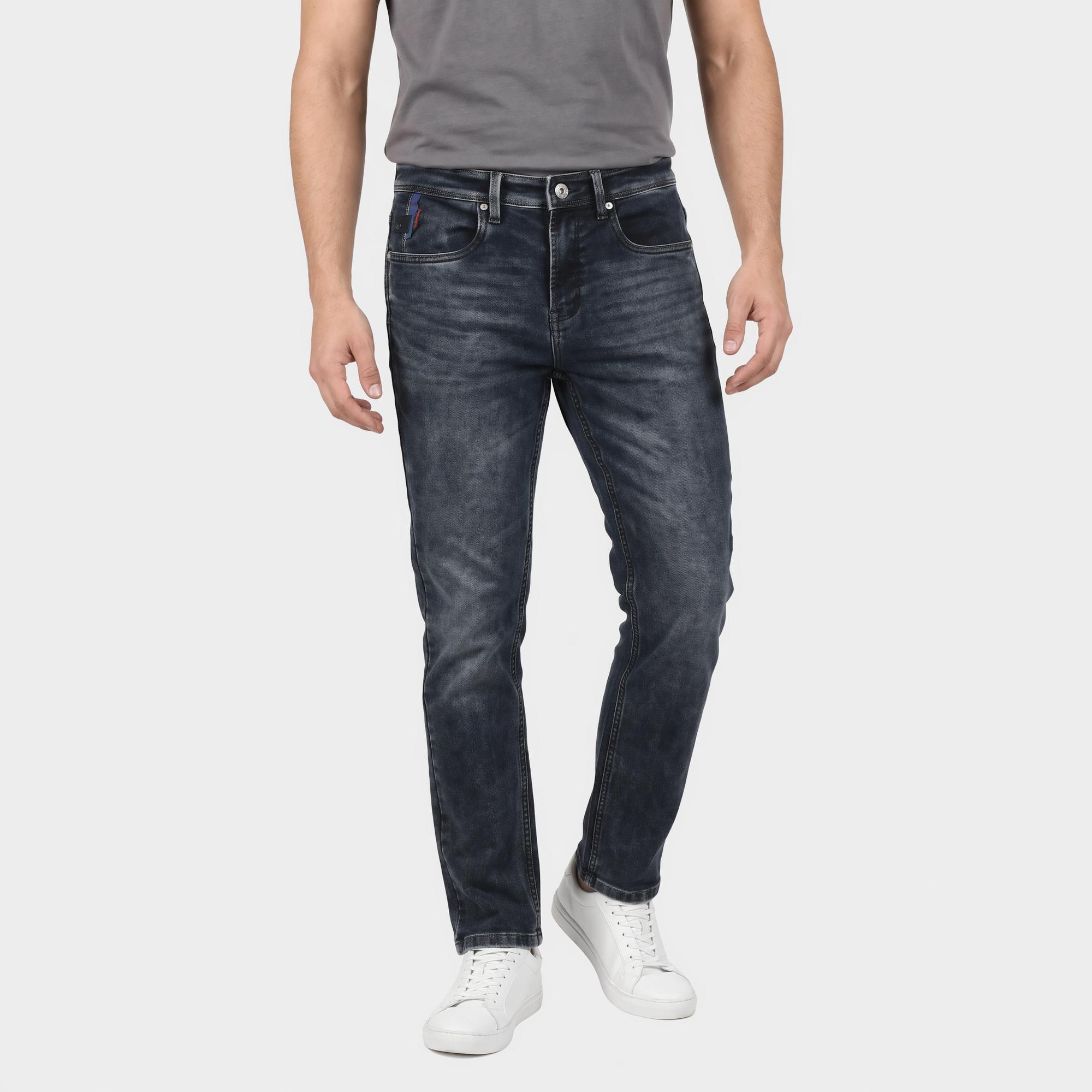 Wavelength Men's Navy Blue Slim Fit Washed Jeans | Vishal Mega