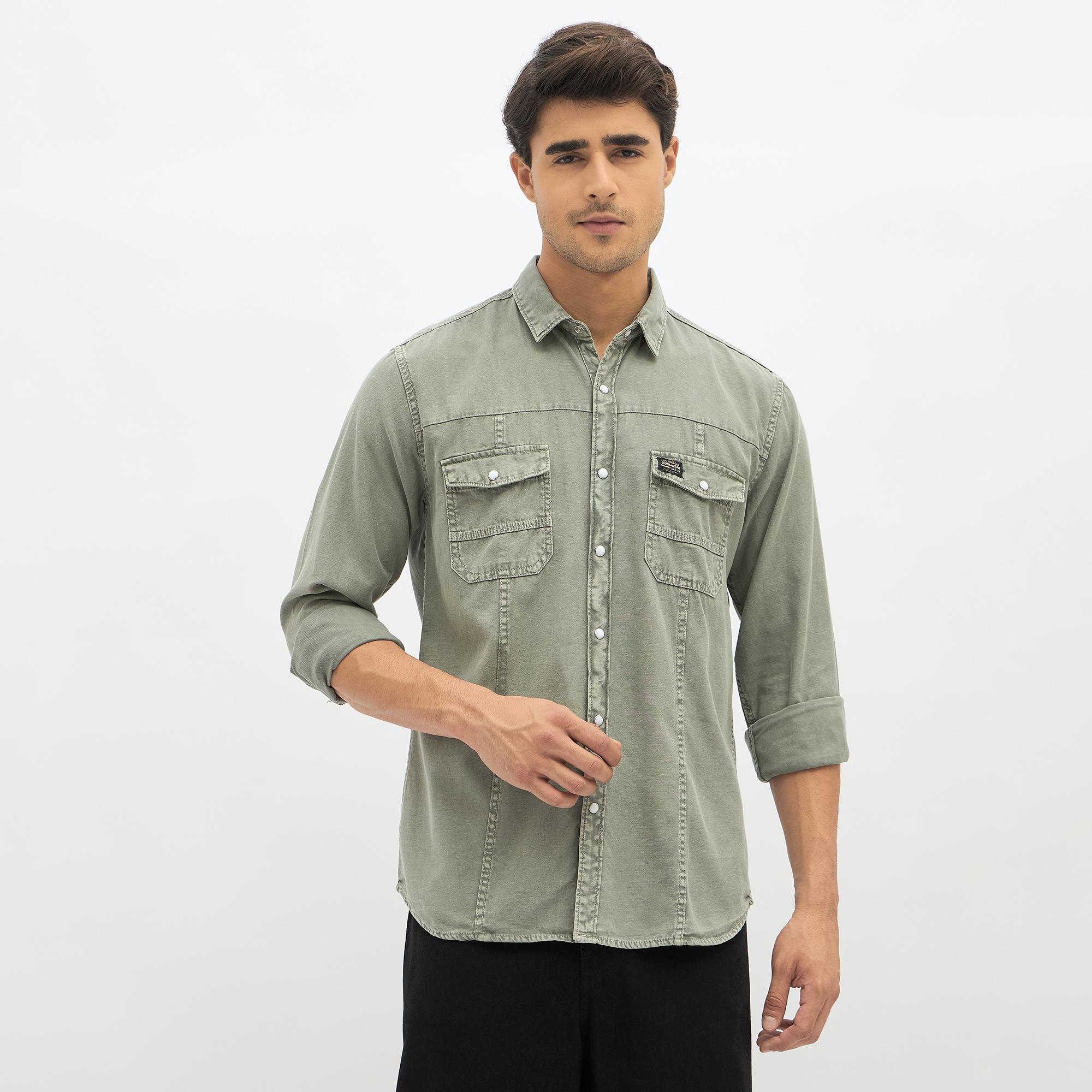 Viveza Men's Muted Olive Green Button Down Casual Shirt | Vishal