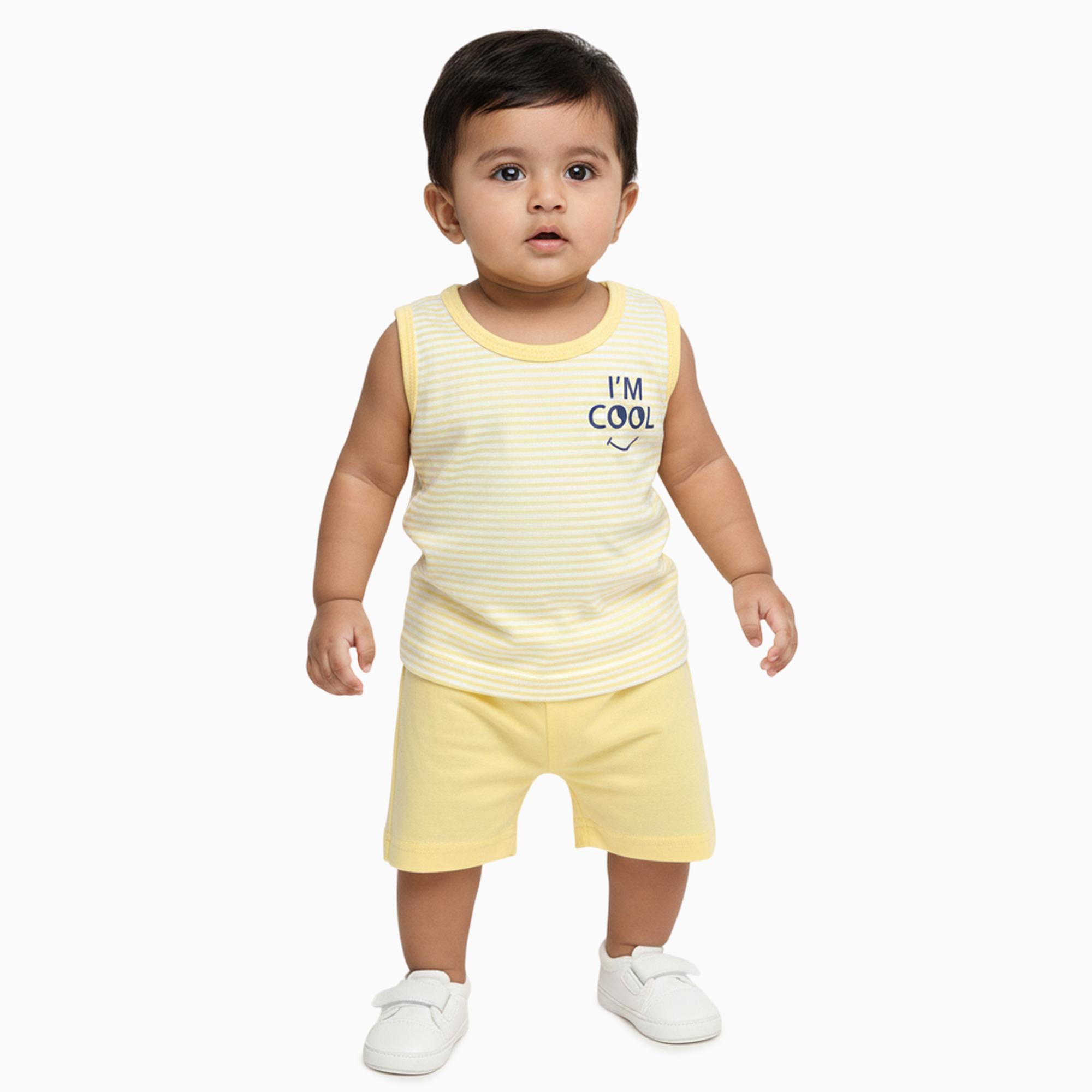 Yellow Hippo Infants' Yellow Cotton Round Neck Striped Baba Suit ...