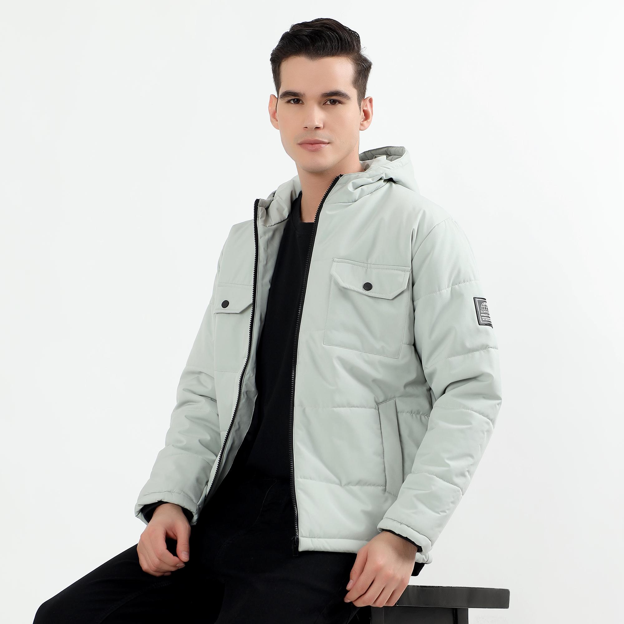 Viveza Men's Light Sage Green Hooded Casual Jacket | Vishal Mega