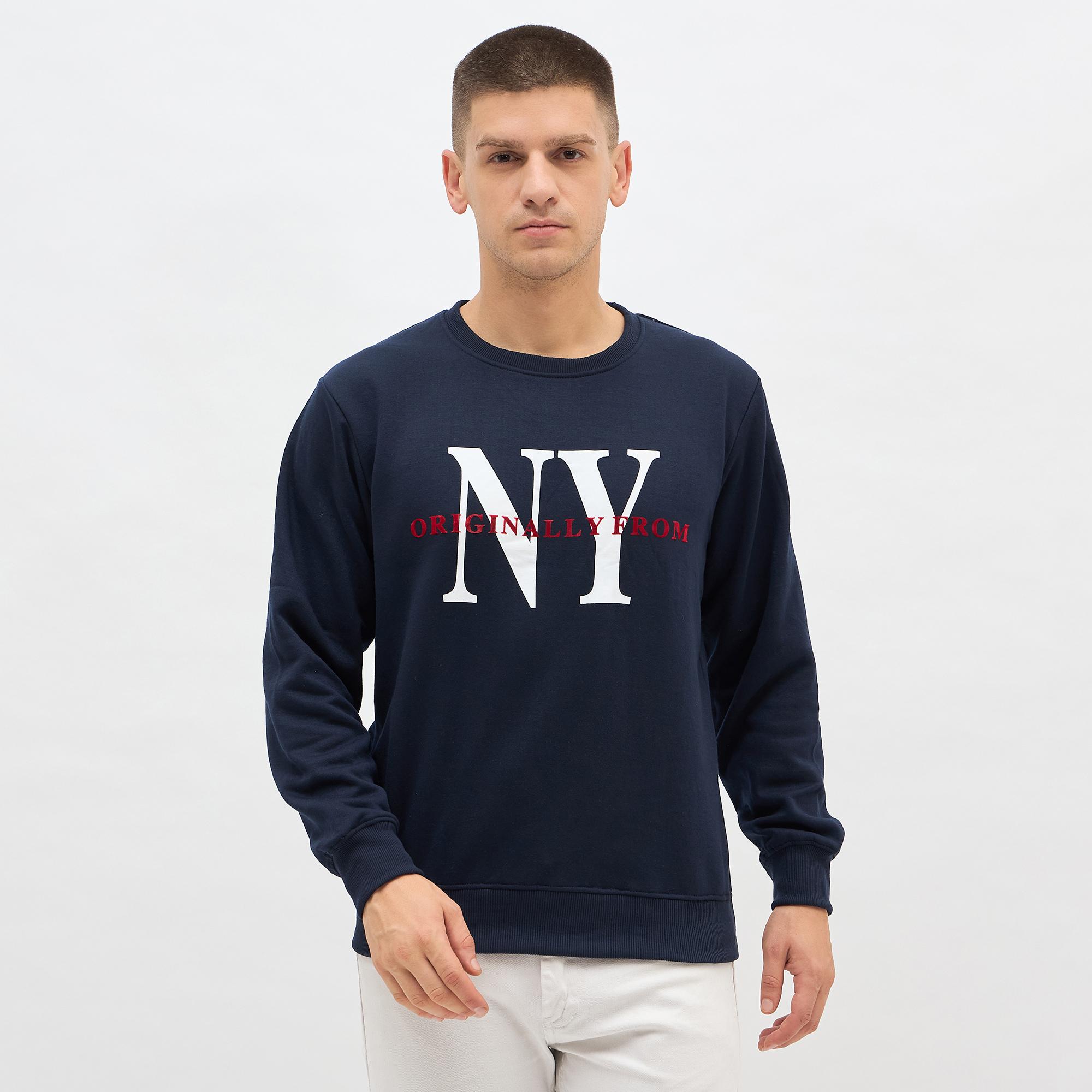 Brink Men's Deep Midnight Navy Blue Crew Neck Casual Sweatshirt