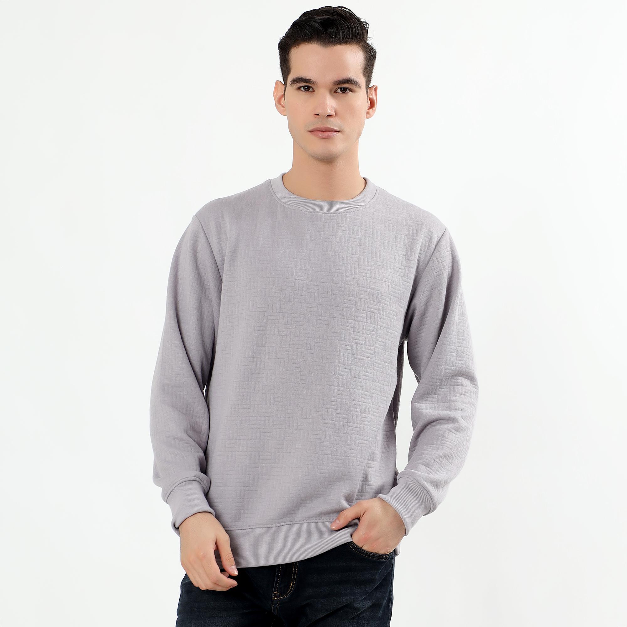 Brink Men's Light Grey Crew Neck Textured Sweatshirt | Vishal Mega
