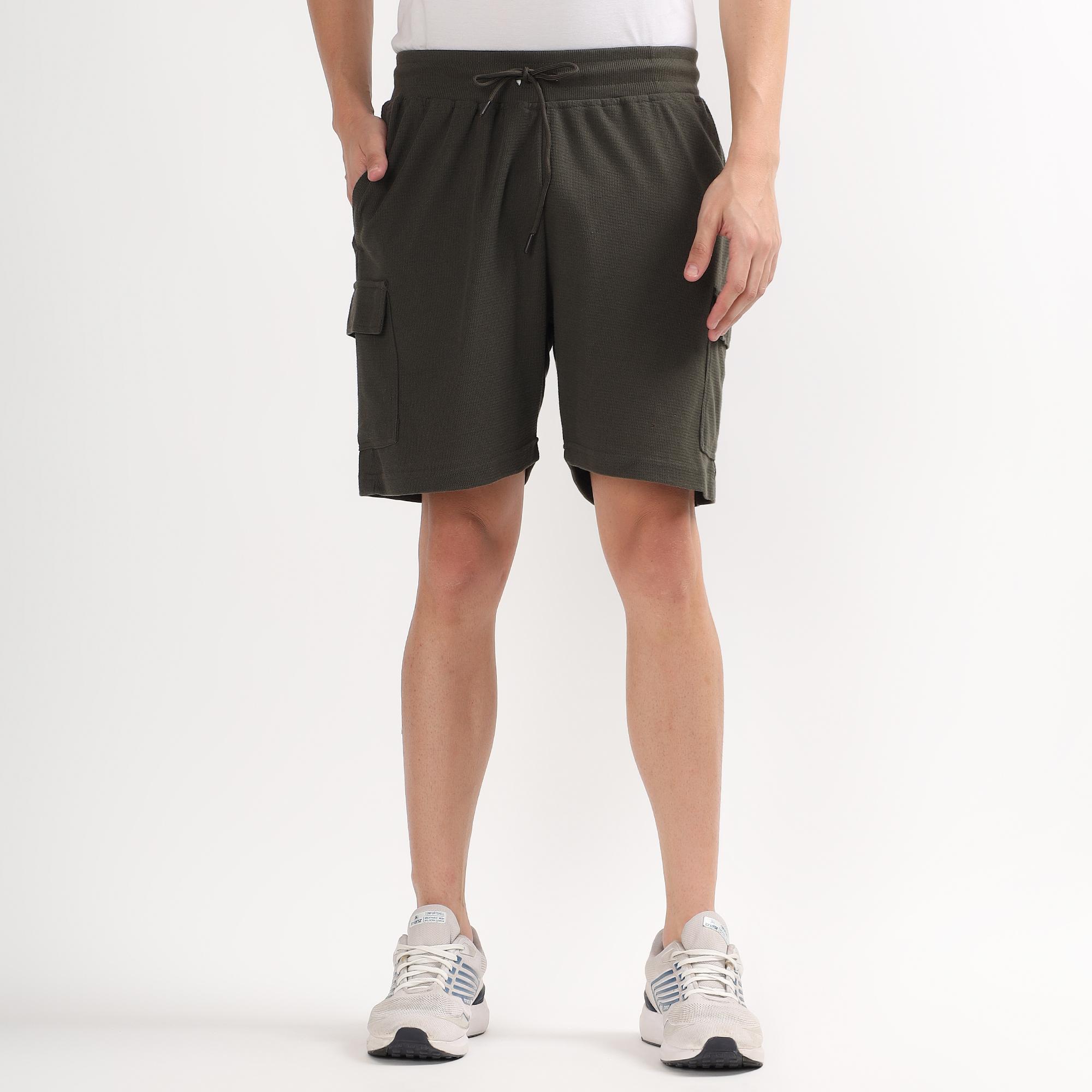 Brink Men's Deep Olive Green Regular Fit Cargo Bermuda Shorts