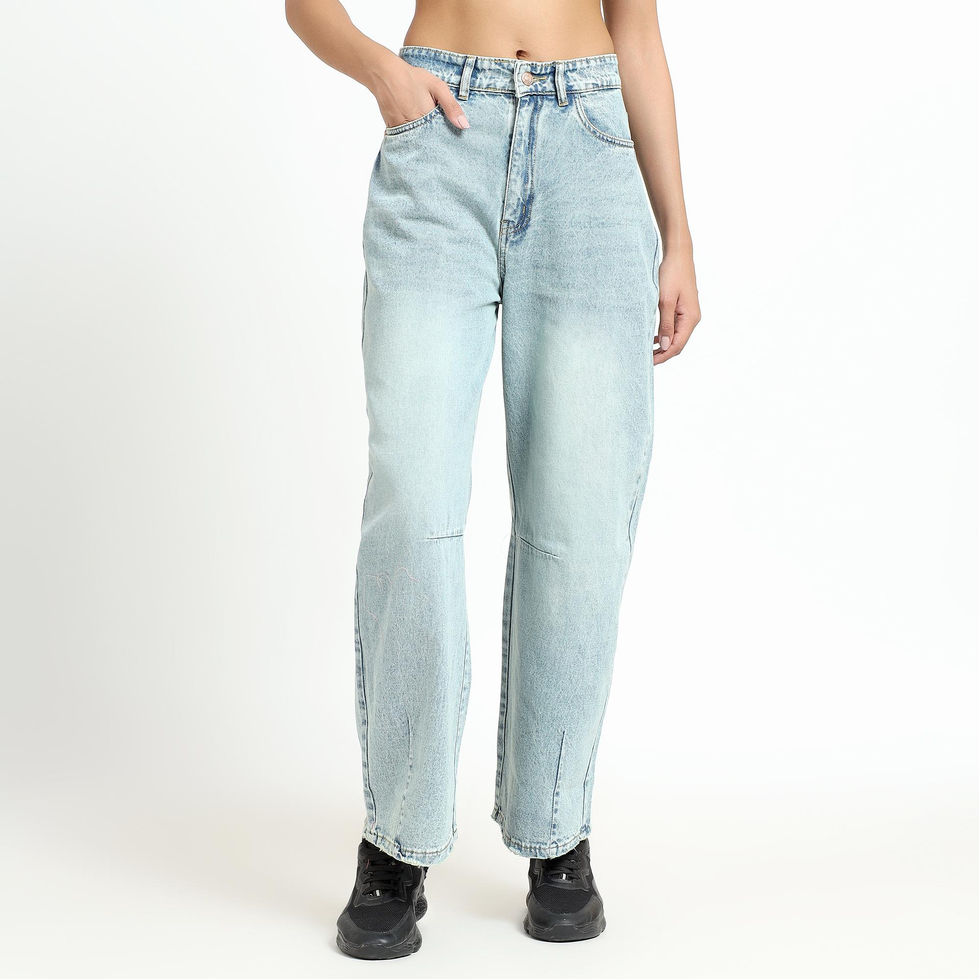 High Waist Blue Wide Leg Jeans for Women