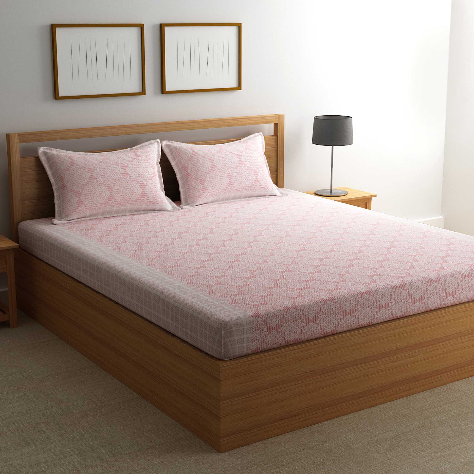 Home Beautiful 104 TC Cotton Double Bedsheet With 2 Pillow Covers