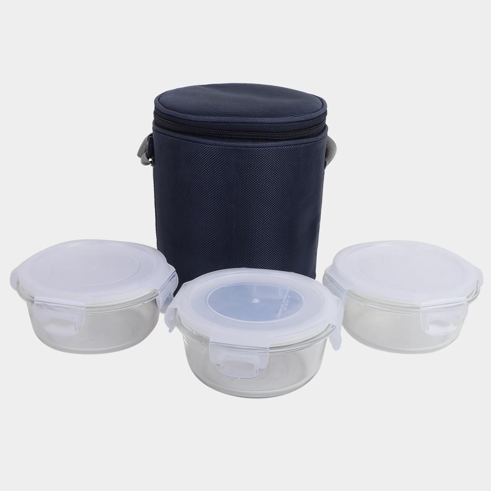 Home Finery Glass Lunch Box, 3 Containers and 1 Bag | Vishal Mega Mart