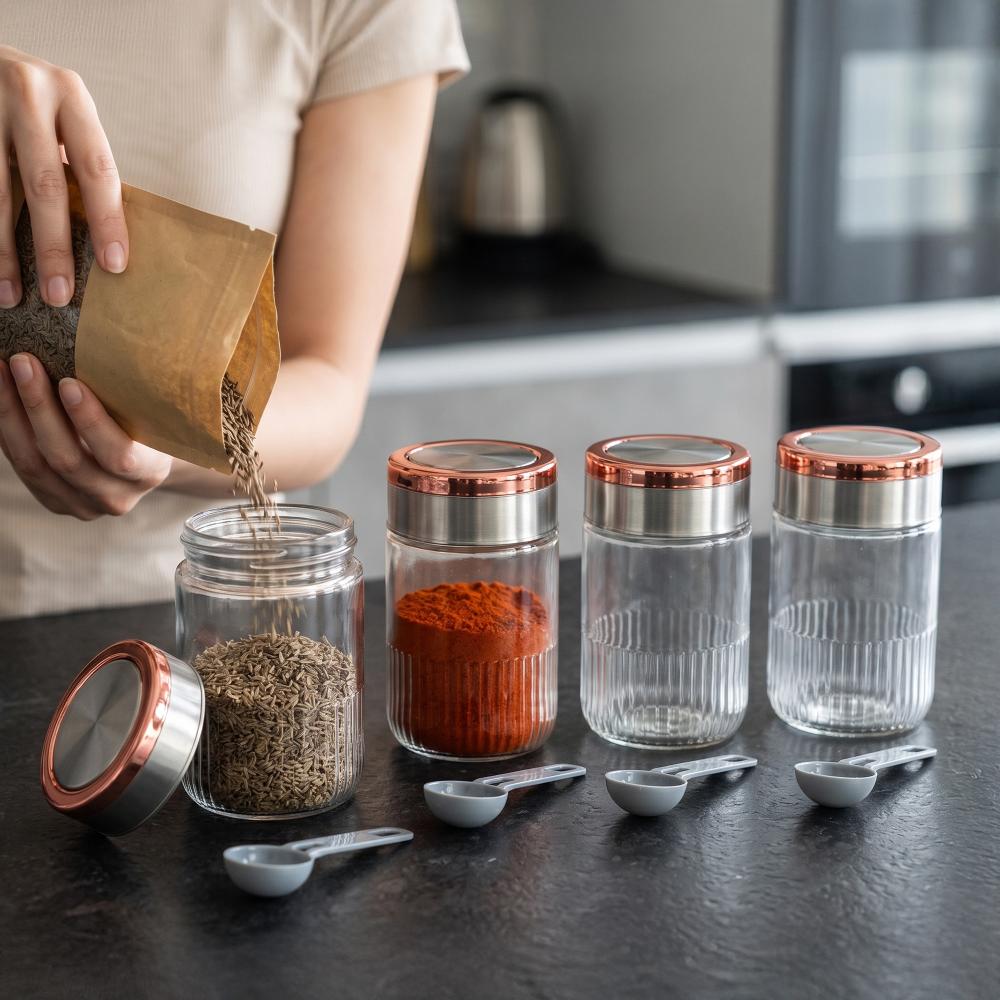 Kitchen Set Inside Home Select 300ml Plastic Spice Jar Set with Spoons Set Of 4PCS ...